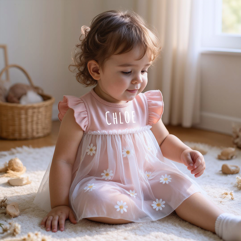 Personalized Daisy Tulle Baby Romper Dress| Dress114