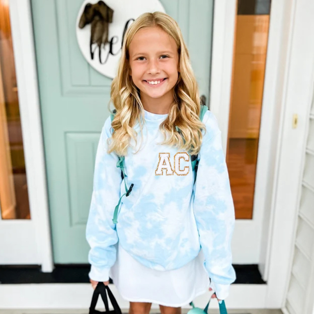 Personalized Chenille Patch Tie Dye Sweatshirt| Cloth105