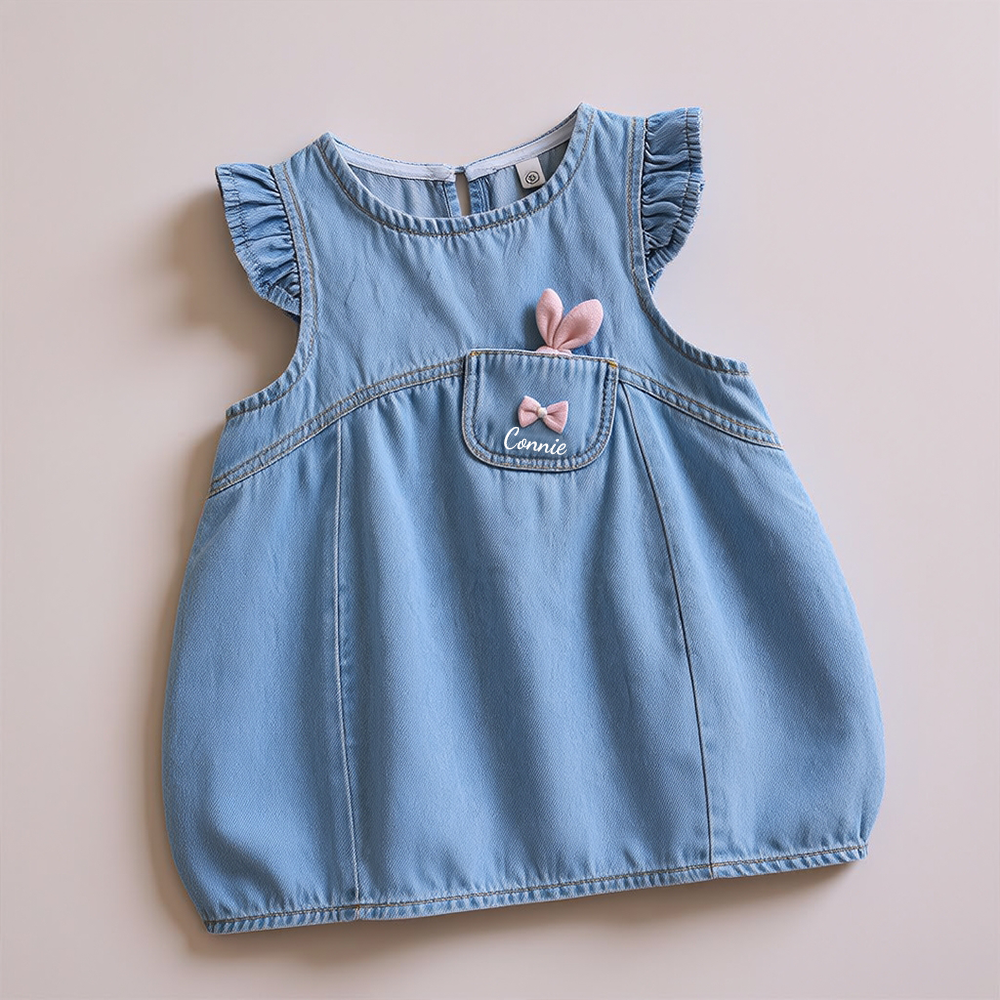 Personalized Girl Ruffle Denim Bubble Dress| Dress117