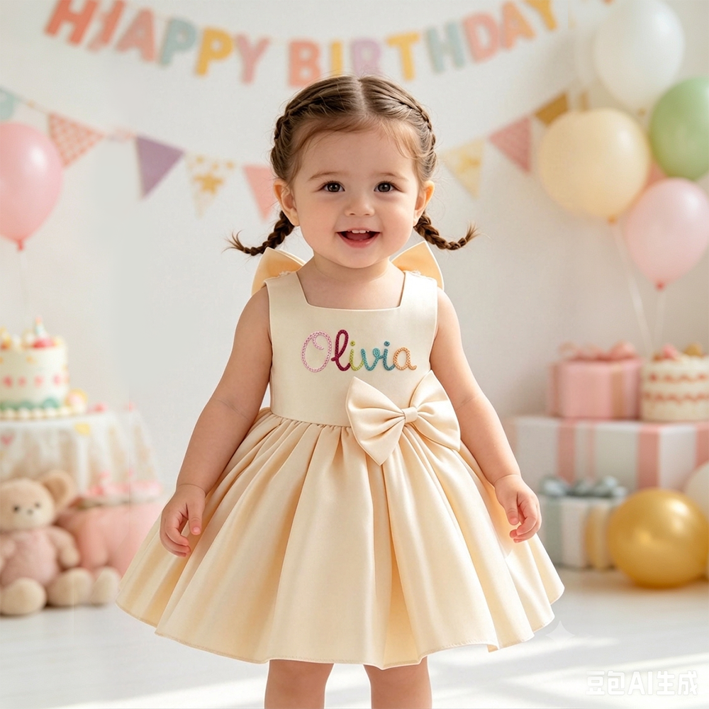 Personalized Baby Girl Embroidered Party Dress| Dress120