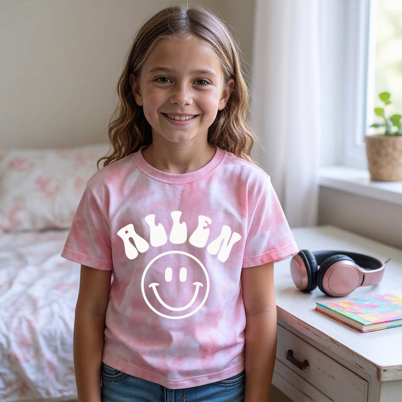 Personalized Kid Smiley Face Tie Dye Short Sleeve Tee| Cloth28401