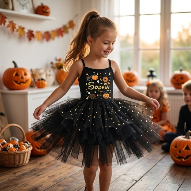 Personalized Girl Halloween Pumpkin Tutu Dress| YESHalloween10