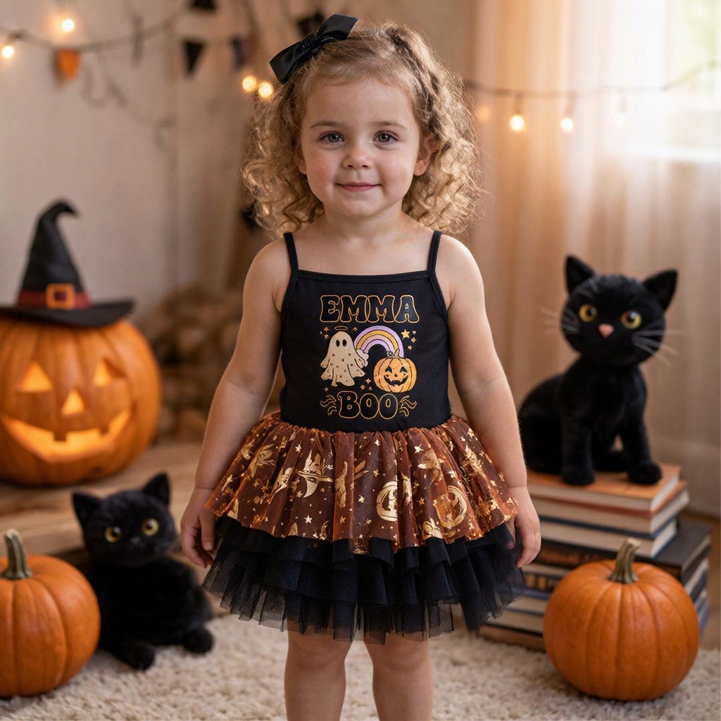 Personalized Girl Halloween Pumpkin Tutu Dress| YESHalloween11
