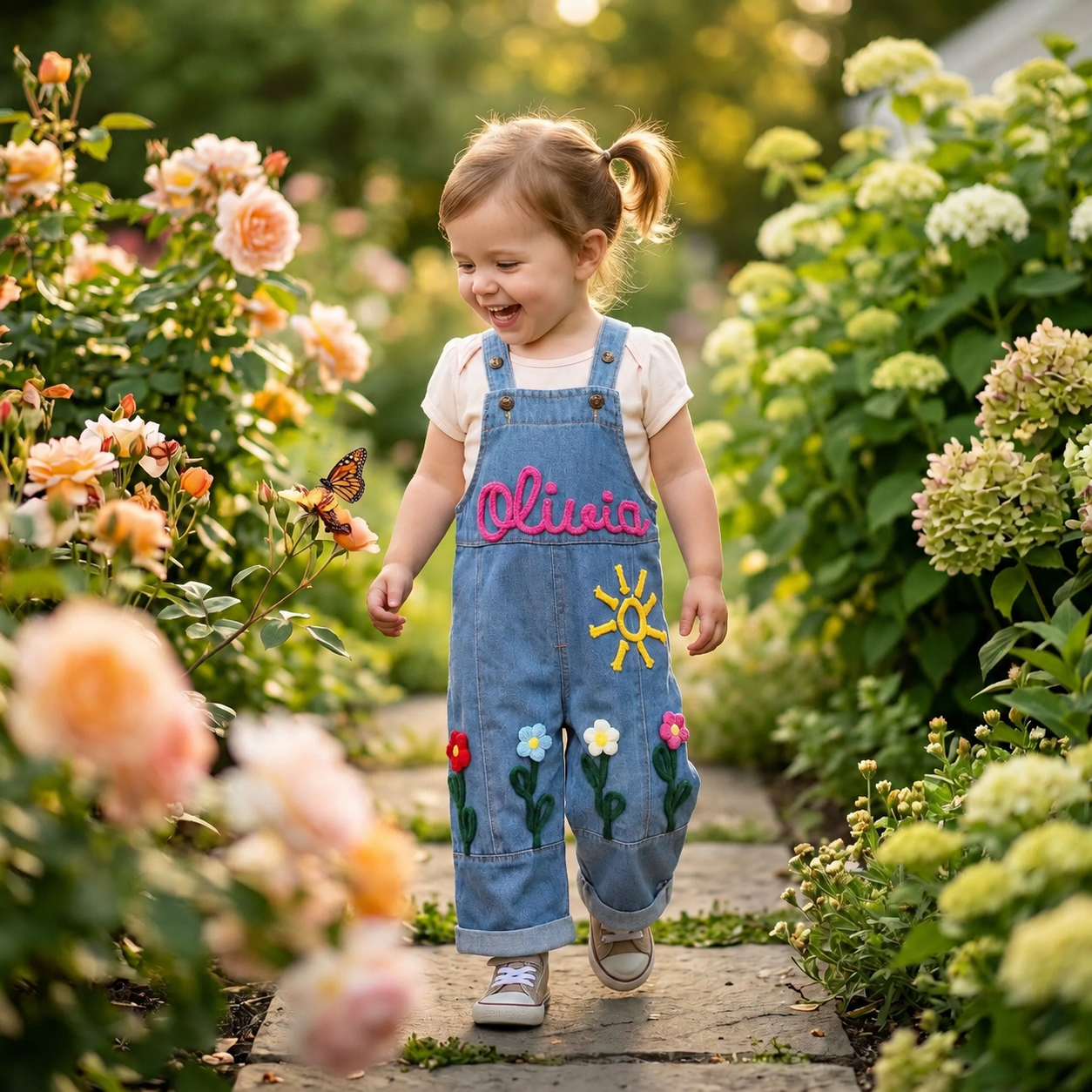 Personalized Kids Embroidered Oversized Denim Overalls| Pants60