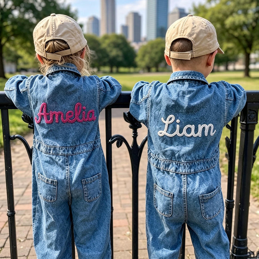 Personalized Baby Embroidered Oversized Denim Jumpsuit| Pants62