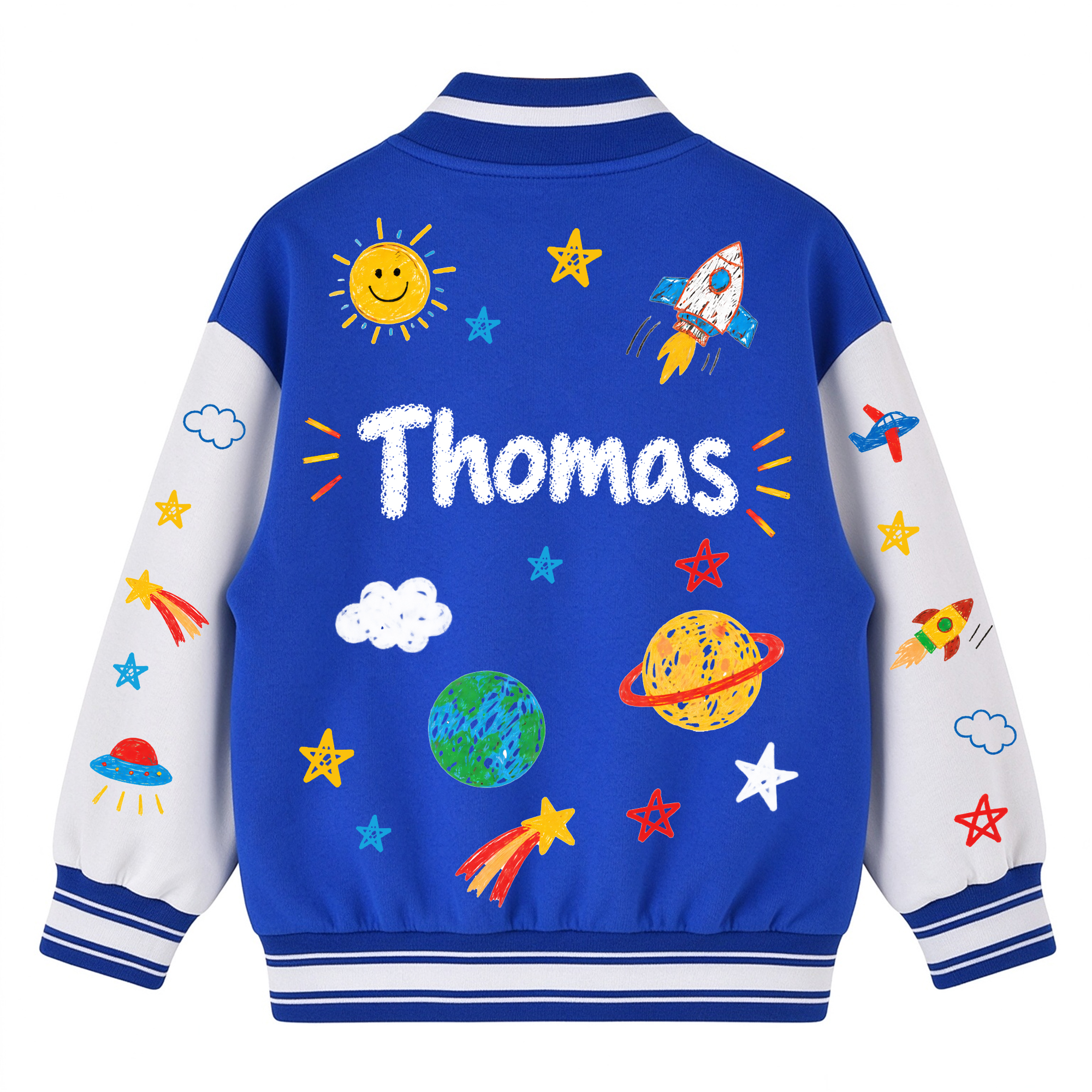 Personalized Kids Space Rocket Varsity Jacket | Cloth291