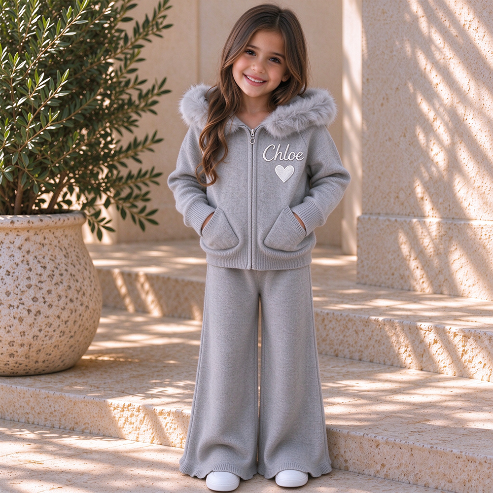 Personalized Winter Luxury Girls Knitted Tracksuit Set | Cloth297