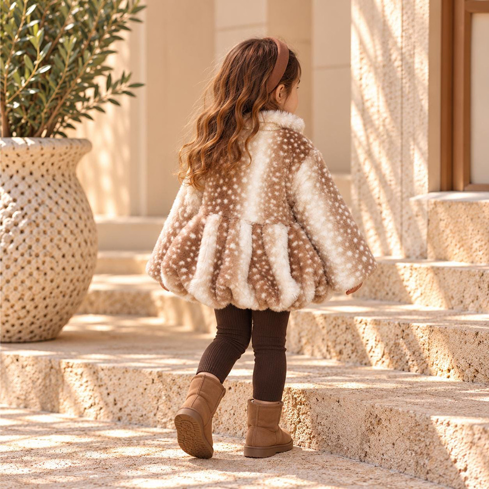 Personalized Embroidered Girls Fluffy Spotted Faux Fur Jacket | Cloth299