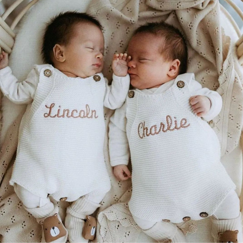 Personalized Baby Hand Embroidered Knit Romper| BBCloth64