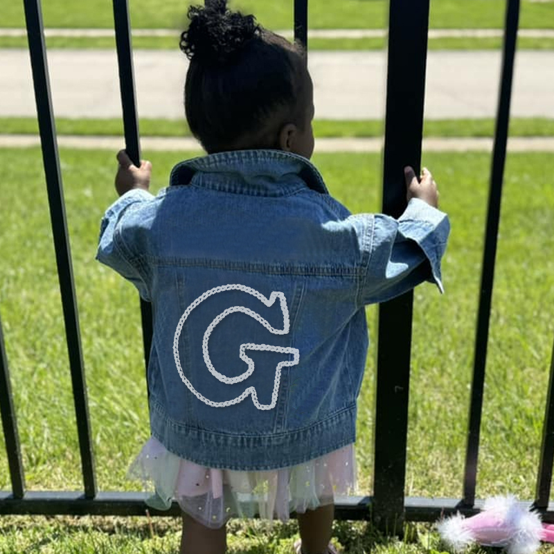 Personalized Hand Embroidered Kids Name Denim Jacket| Cloth189