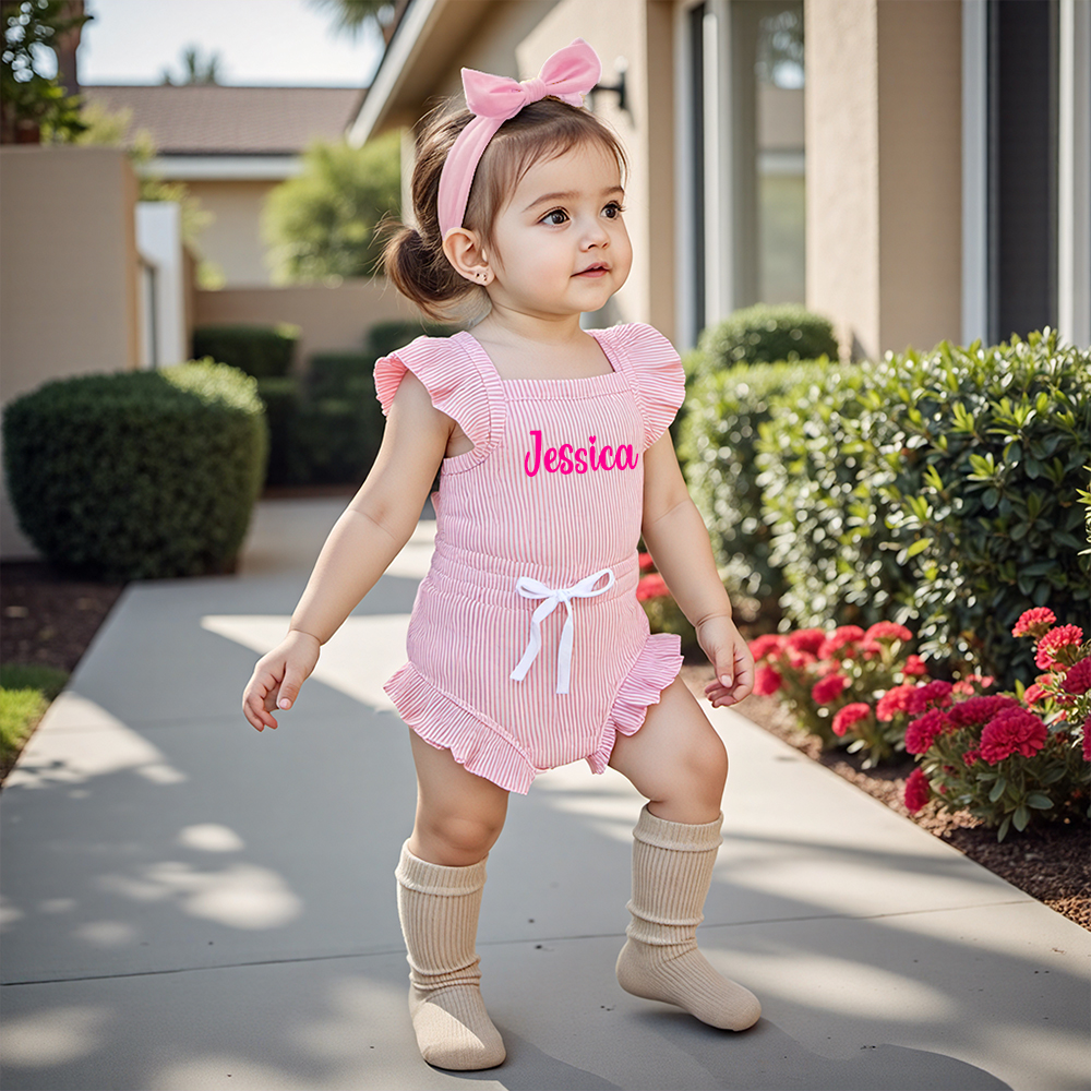 Personalized  3PCS Baby Girl Causal Ribbed Bodysuit Set| BBCloth91