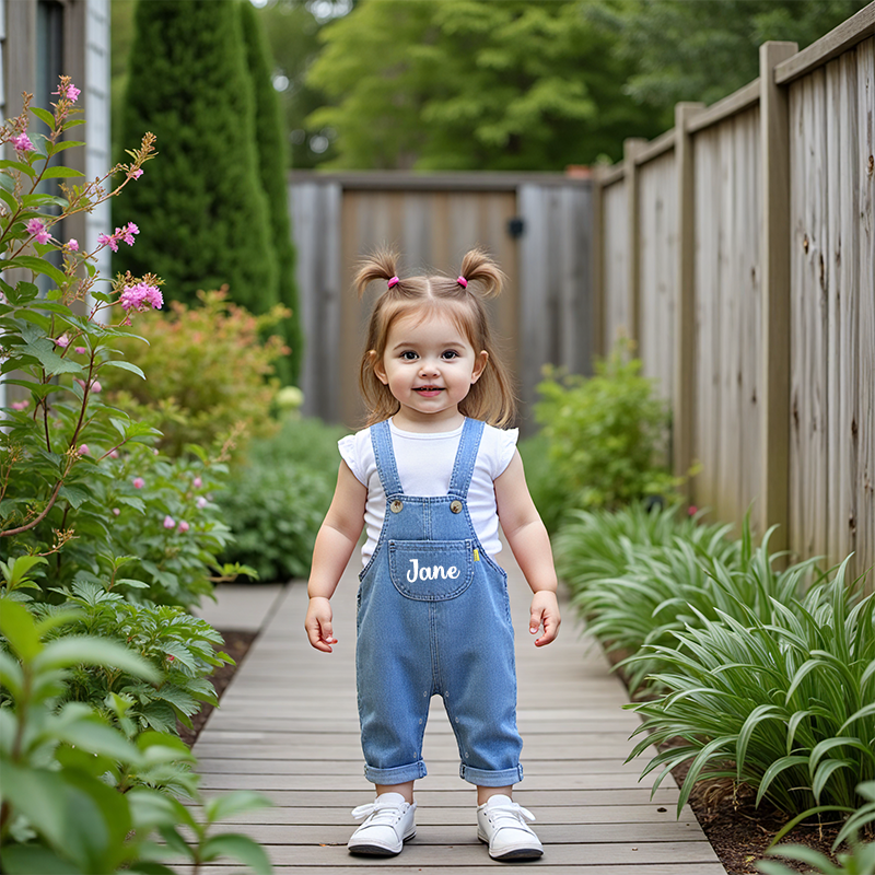 Personalized Kids White & Blue Denim Cozy Overalls| Pants18