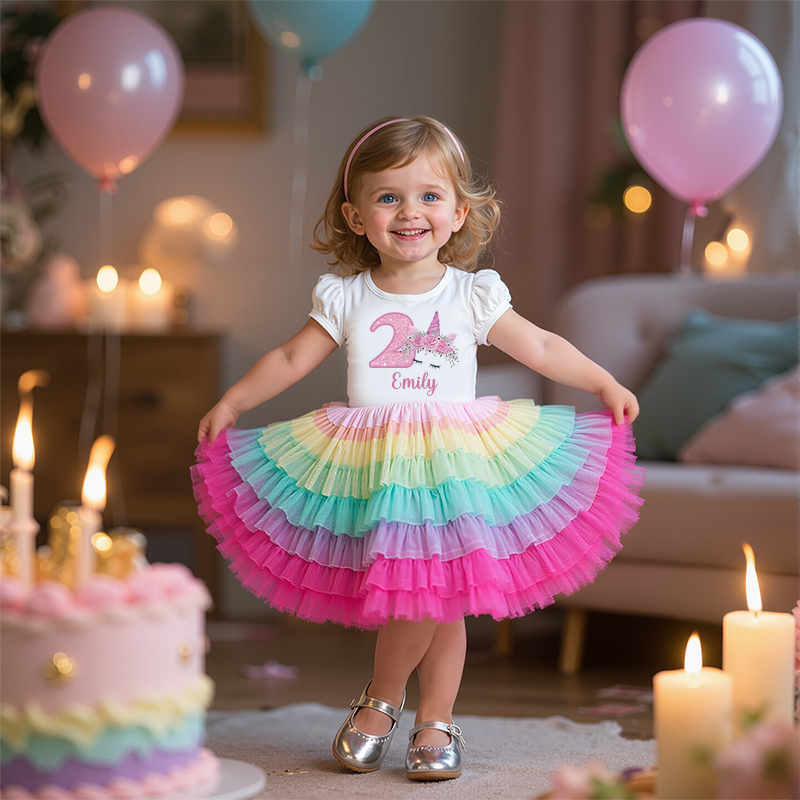 Personalized Gir Birthday Rainbow Mesh Cake Dress| Dress2503