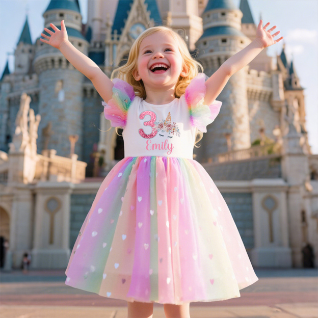 Personalized Girl Birthday Rainbow Mesh Cake Dress| Dress27