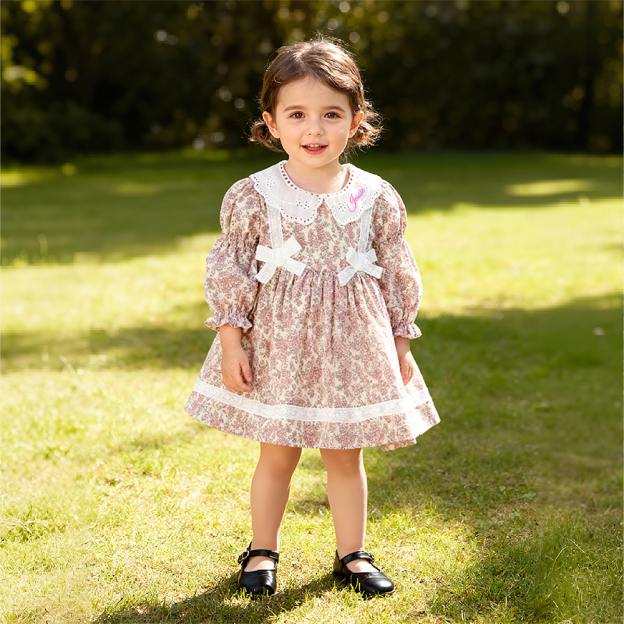 Personalized Girl Long Sleeve Floral Dress| Dress35