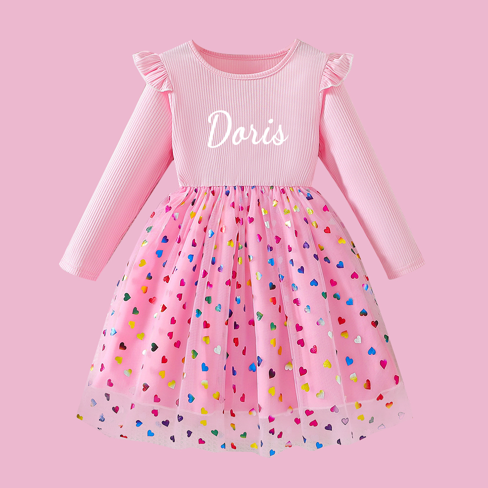 Personalized Girl Long Sleeve Cute Tulle Dress| Dress37