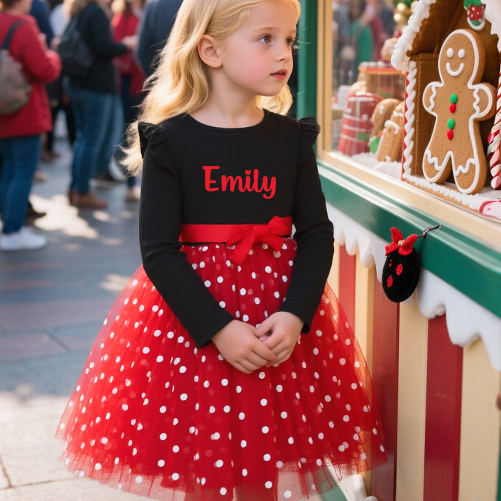 Personalized Girl Polka Dot Tulle with Bow Dress| Dress32