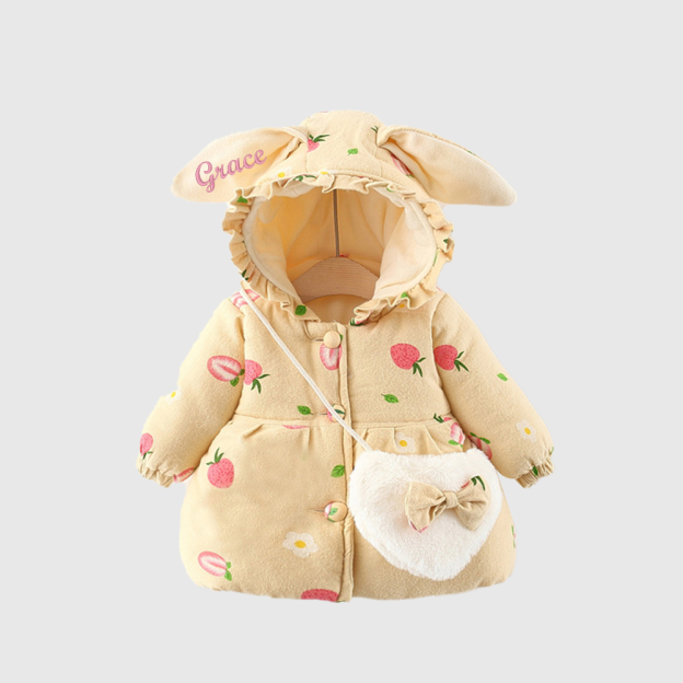 Personalized Baby Girl Embroidered Bunny Ear Coat With Bag| BBcloth105