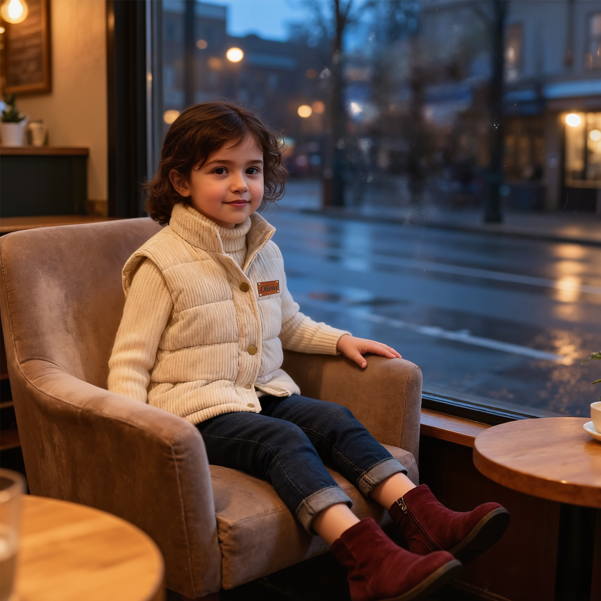 Personalized Kid Leather Patch Corduroy Vest| Cloth253