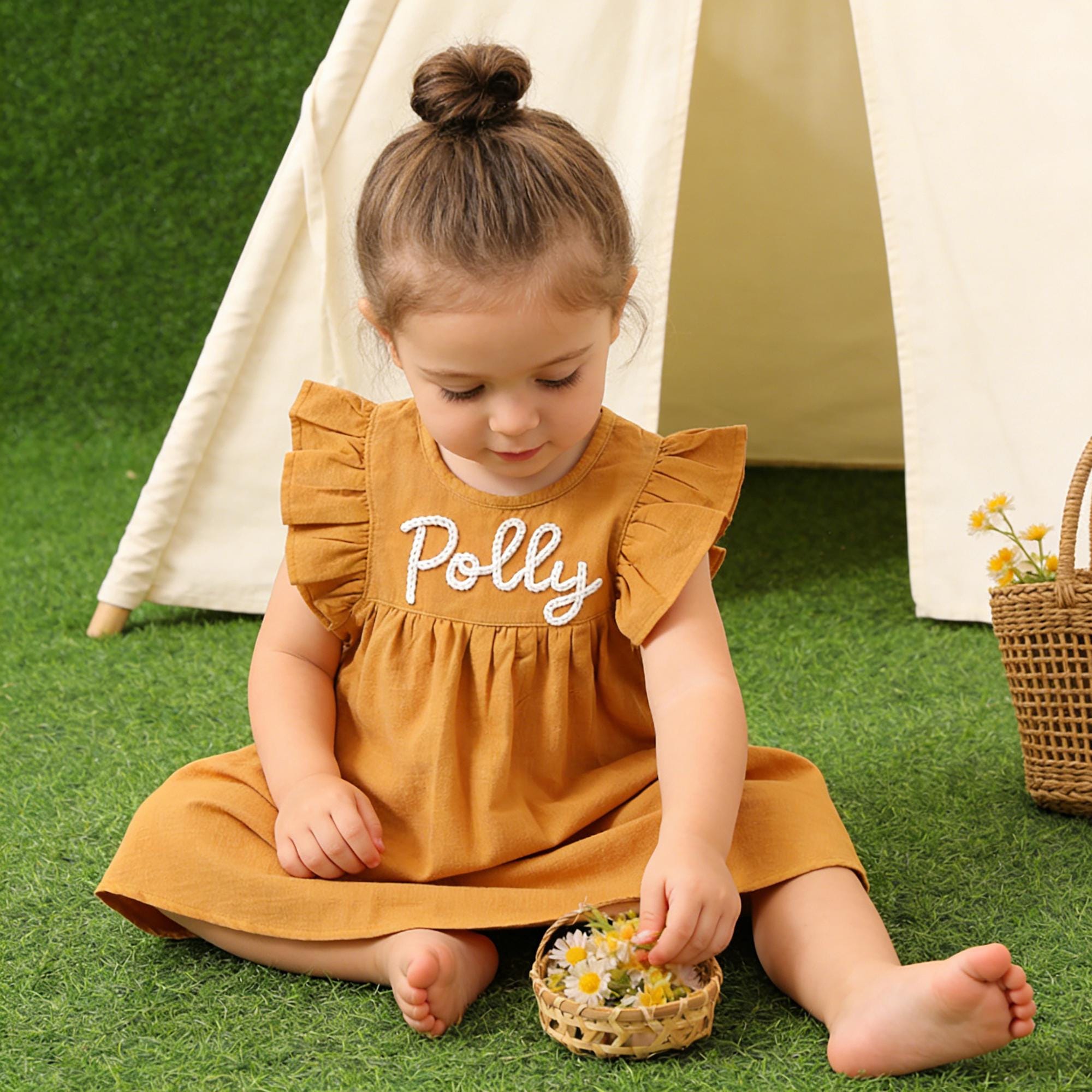 Personalized Girls Hand-Embroidered Name Ruffle Bubble Dress| Dress86