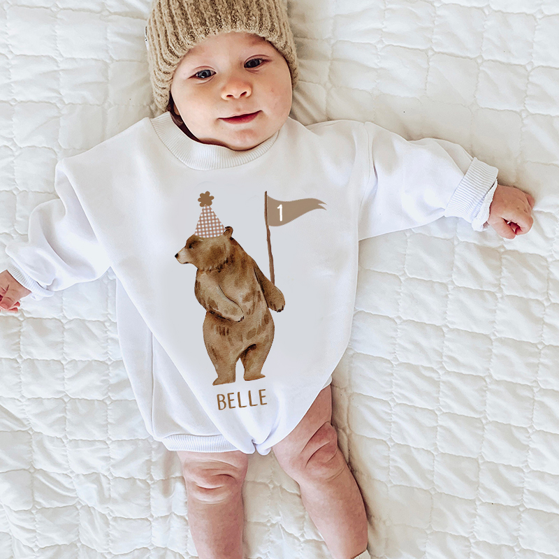 Personalized Baby Bear Birthday Sweatshirt Romper| BBcloth8205