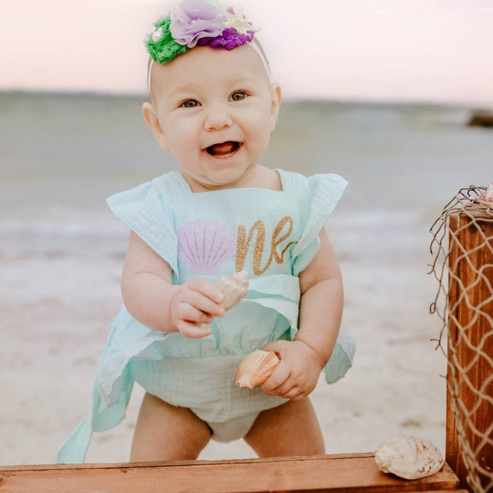 Personalized Baby Girl Mermaid Birthday Ruffle Romper| BBCloth92