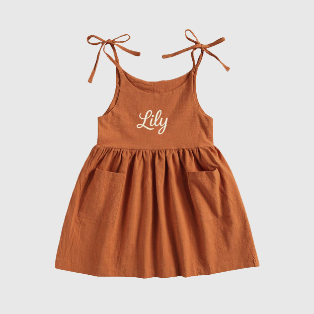 Personalized Girls Embroidered Spaghetti Strap Dress| Dress16