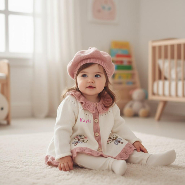 Personalized Baby Girl Vintage Flower Cardigan| BBcloth114