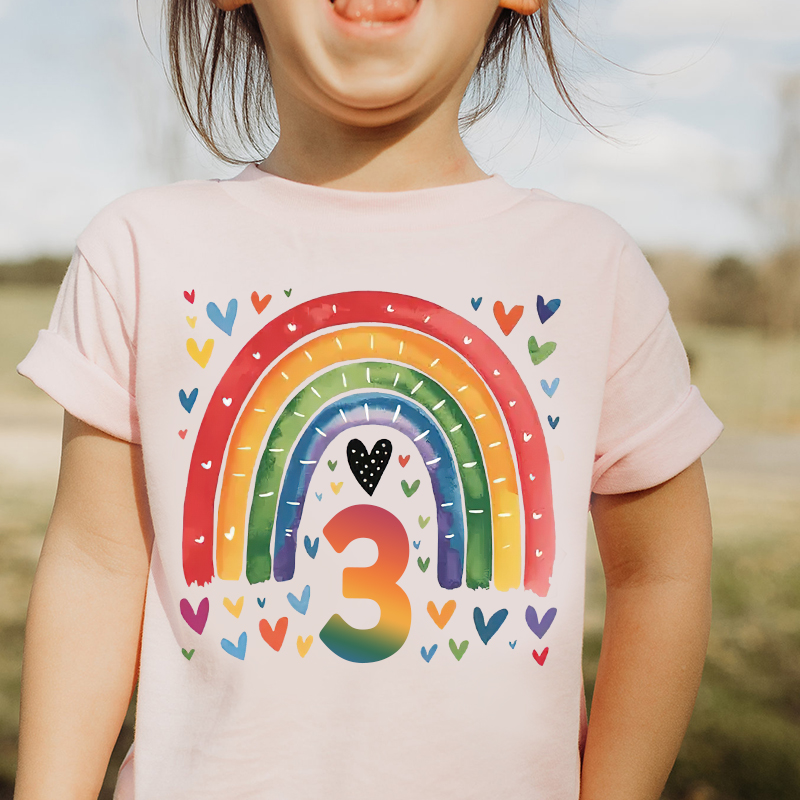 Personalized Girl Birthday Watercolor Rainbow T-Shirt| Cloth1469