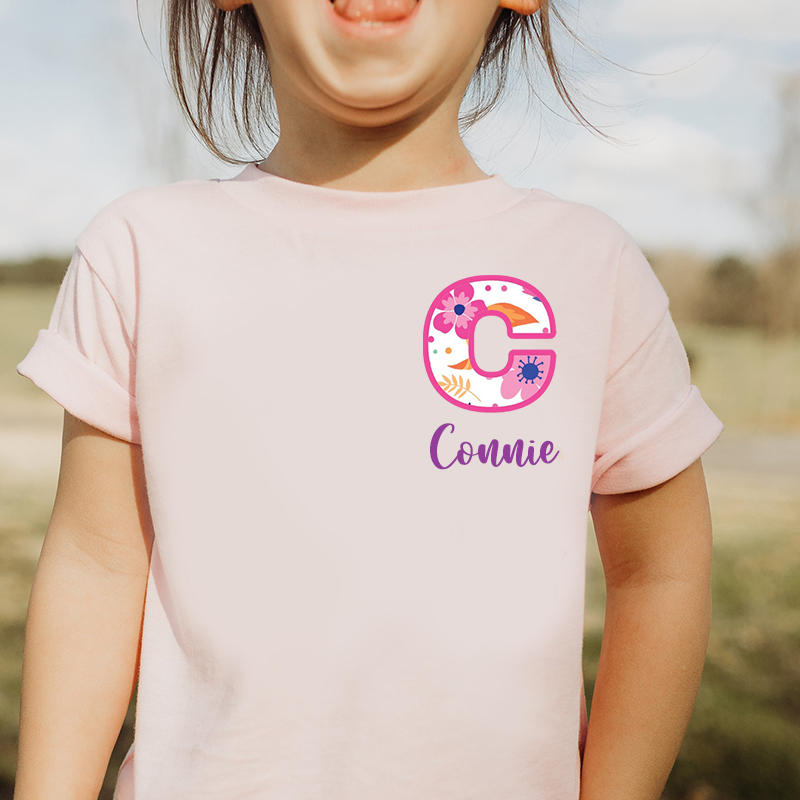 Personalized Girl Initial Cute Floral T-Shirt| Cloth1475