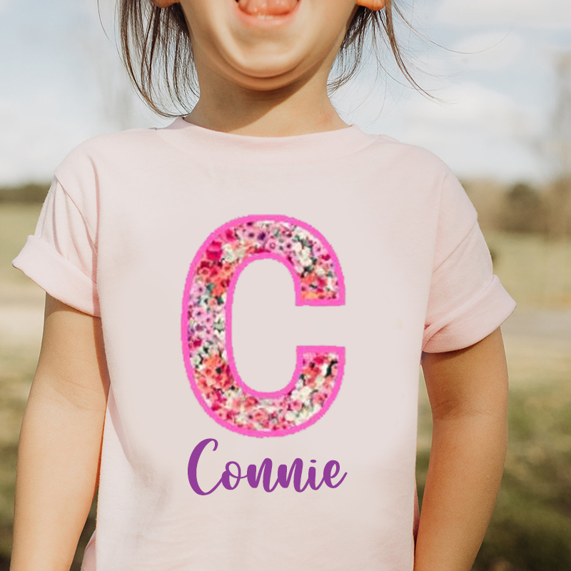 Personalized Girl Initial Cute Floral T-Shirt| Cloth1476