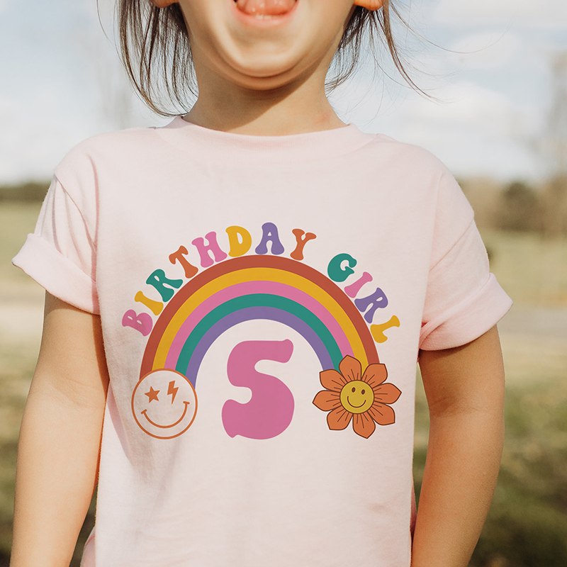 Personalized Girl Retro Rainbow Cozy T-Shirt| Cloth1436