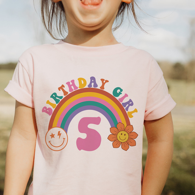 Personalized Girl Retro Rainbow Cozy T-Shirt| Cloth1436