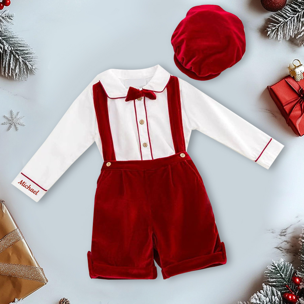 Personalized  Baby Boy Christmas Velvet Outfit| YESMC23