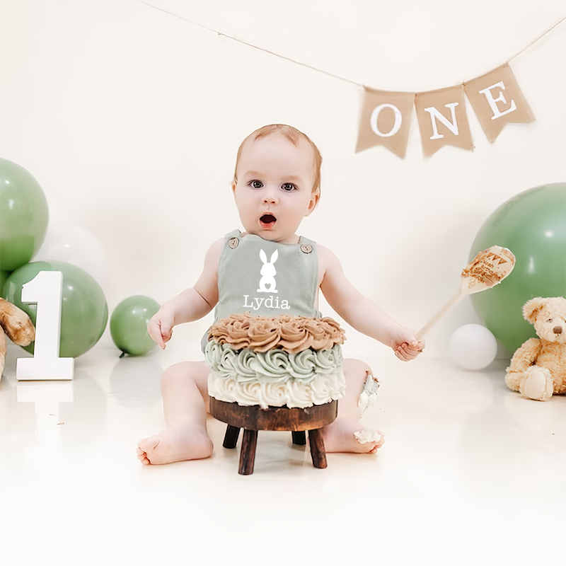 Personalized Baby unisex Bunny overalls suspenders Romper| BBCloth21