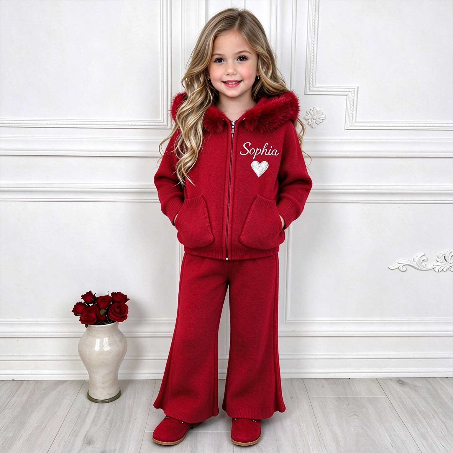 Personalized Winter Luxury Girls Knitted Tracksuit Set | Cloth297