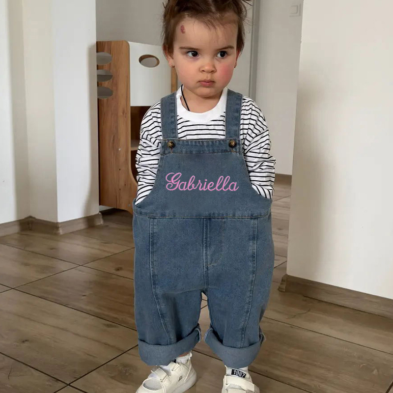 Personalized Kids Embroidered Oversized Denim Loose Overalls| Pants20