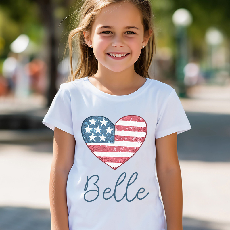 Personalized Kid 4th Of July Heart Independence T-Shirt| Cloth1453