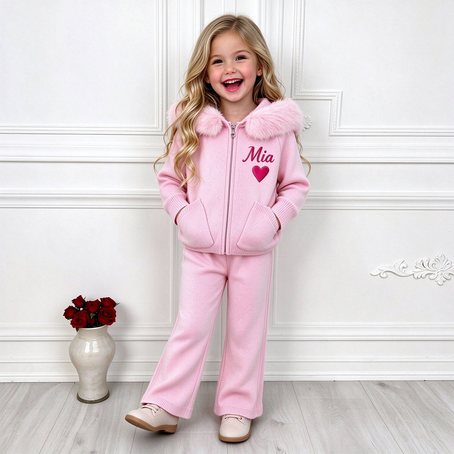Personalized Winter Luxury Girls Knitted Tracksuit Set | Cloth297