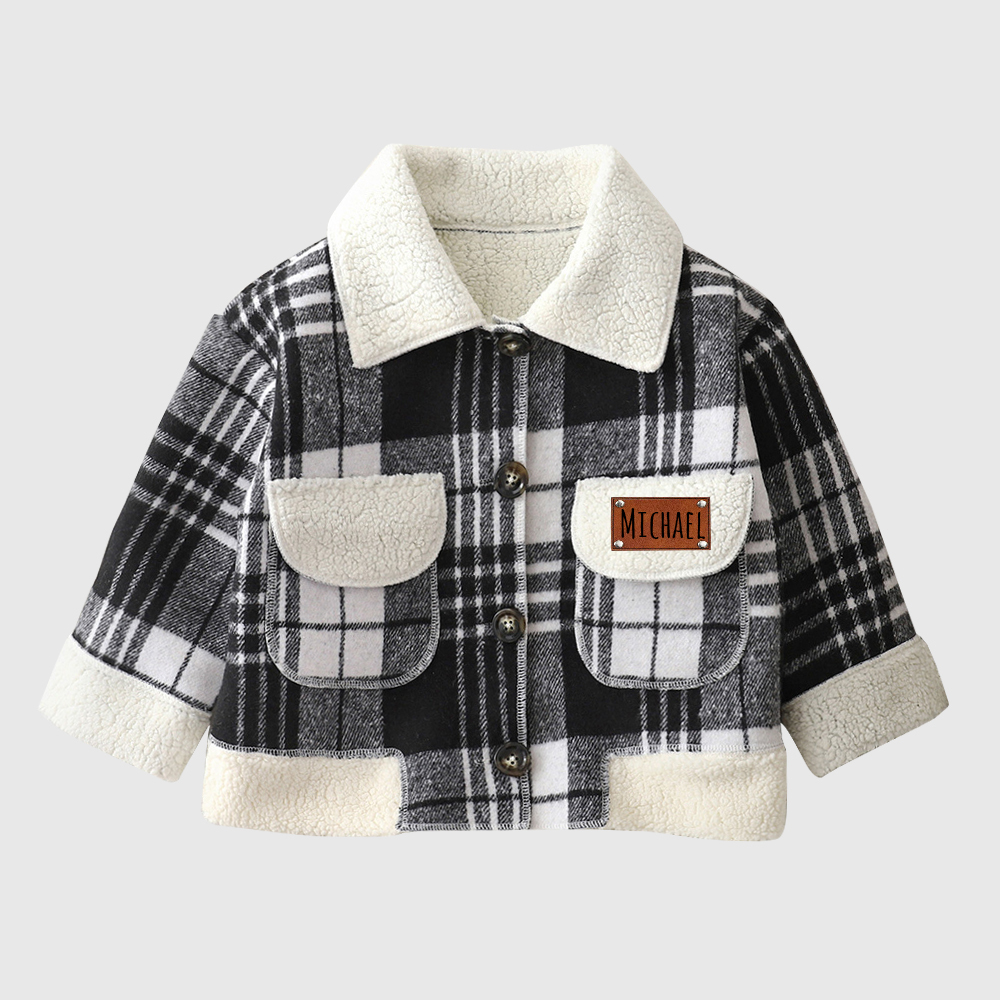 Personalized Boy Leather Patch Plaid Jacket| Cloth259