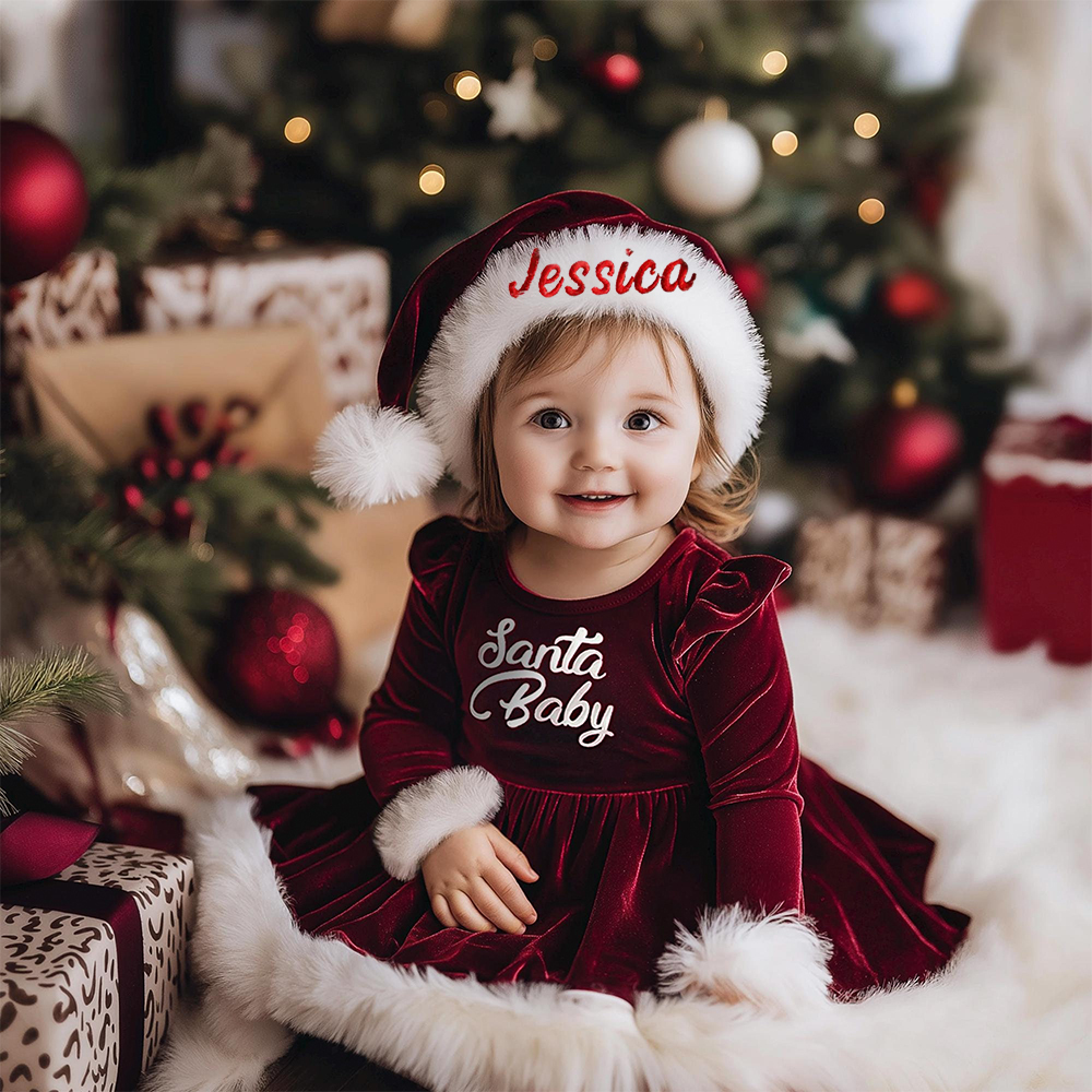 Personalized Santa Baby Outfit with Embroidered Party Hat|YESMC01
