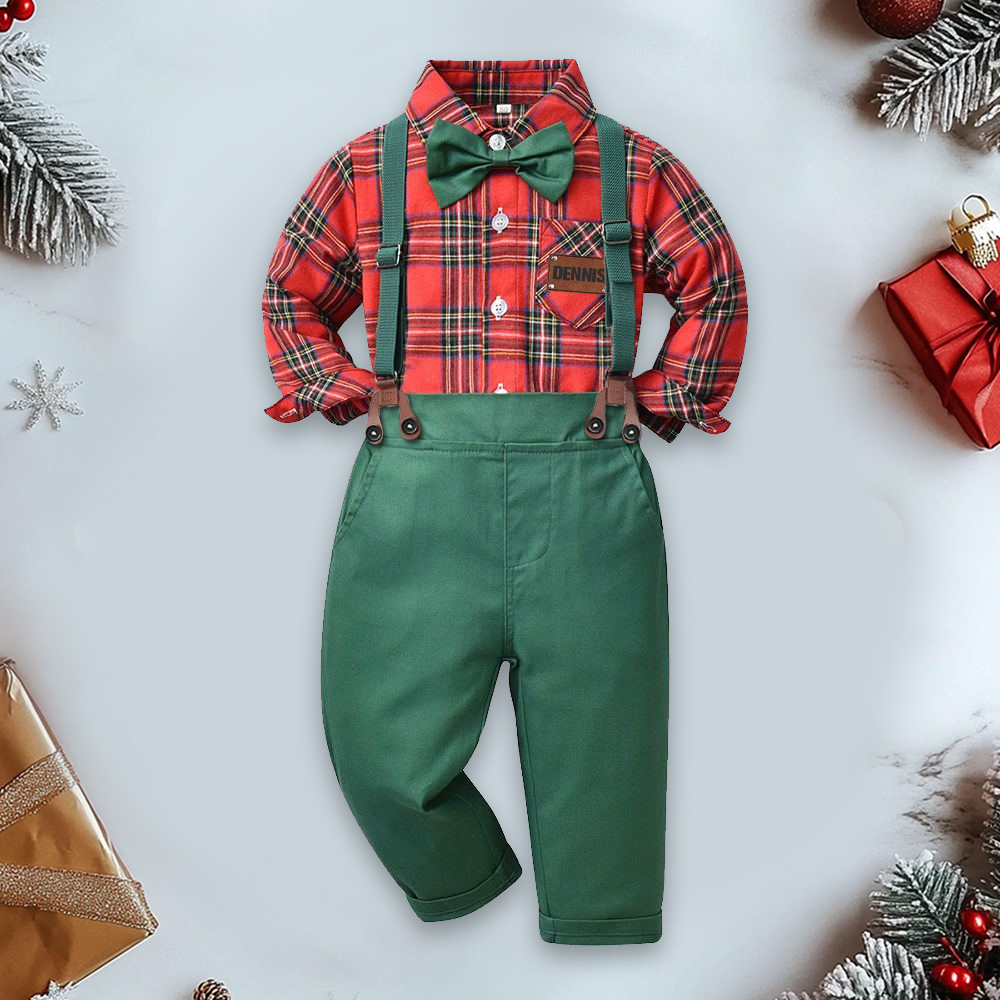 Personalized Leather Patch Boy Christmas Retro Outfit| YESMC24