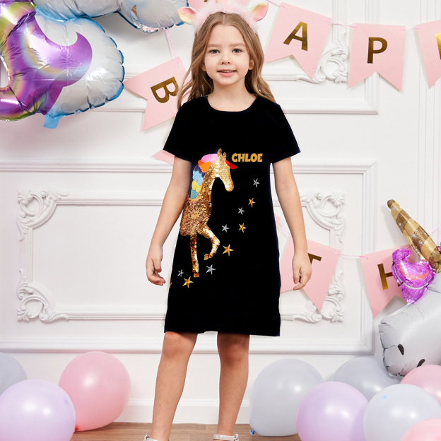 Personalized Girl Summer Unicorn Casual Dress| Dress11