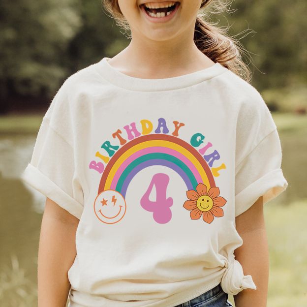 Personalized Girl Retro Rainbow Cozy T-Shirt| Cloth1436