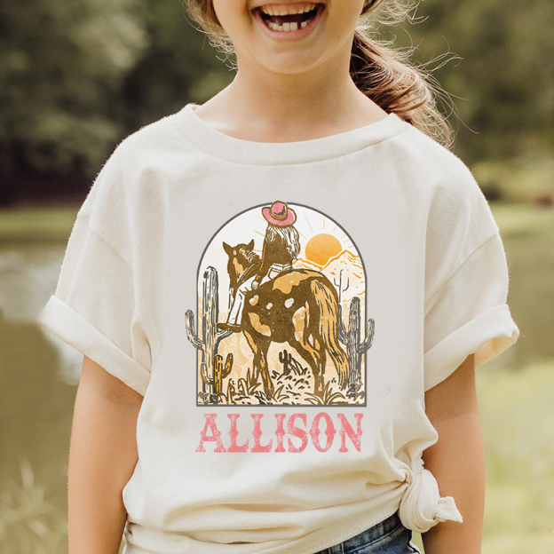 Personalized Retro Pink Cowgirl Cozy T-Shirt| Cloth1443