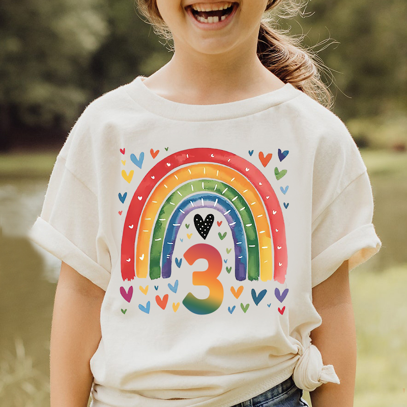 Personalized Girl Birthday Watercolor Rainbow T-Shirt| Cloth1469