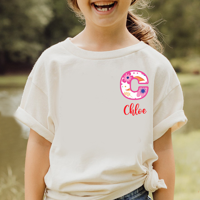 Personalized Girl Initial Cute Floral T-Shirt| Cloth1475