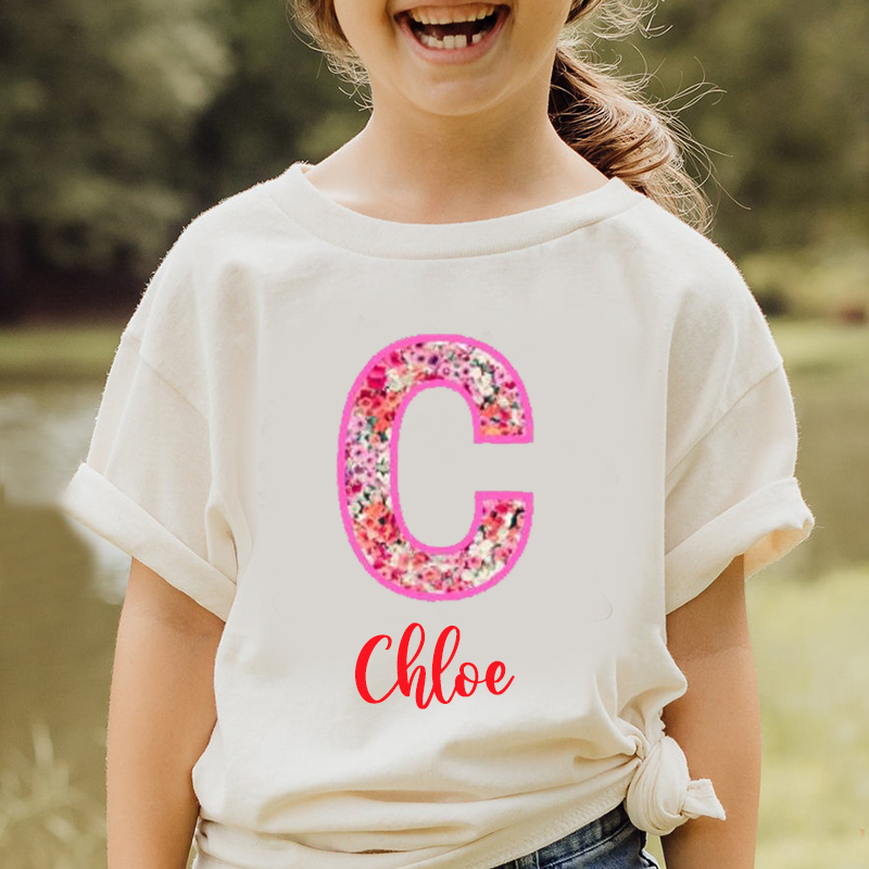 Personalized Girl Initial Cute Floral T-Shirt| Cloth1476