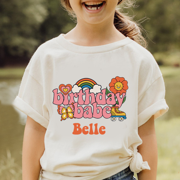 Personalized Girls Pink Retro Birthday T-Shirt| Cloth1422