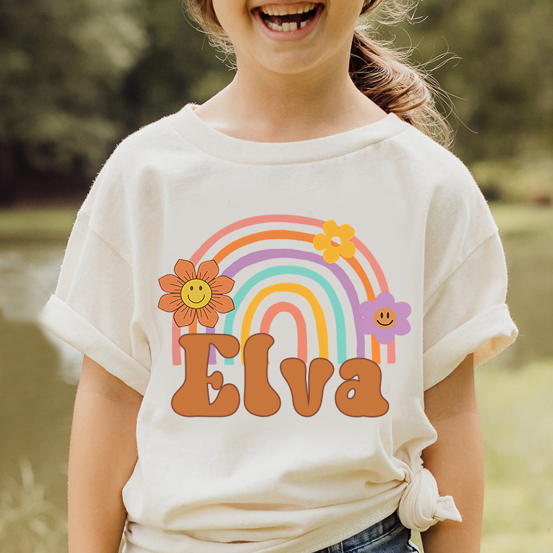 Personalized Girl Retro Rainbow Cozy T-Shirt| Cloth1435